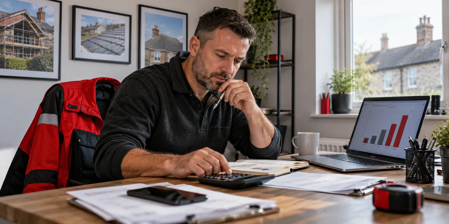 Illustration: Roofing business owner planning an advertising budget
