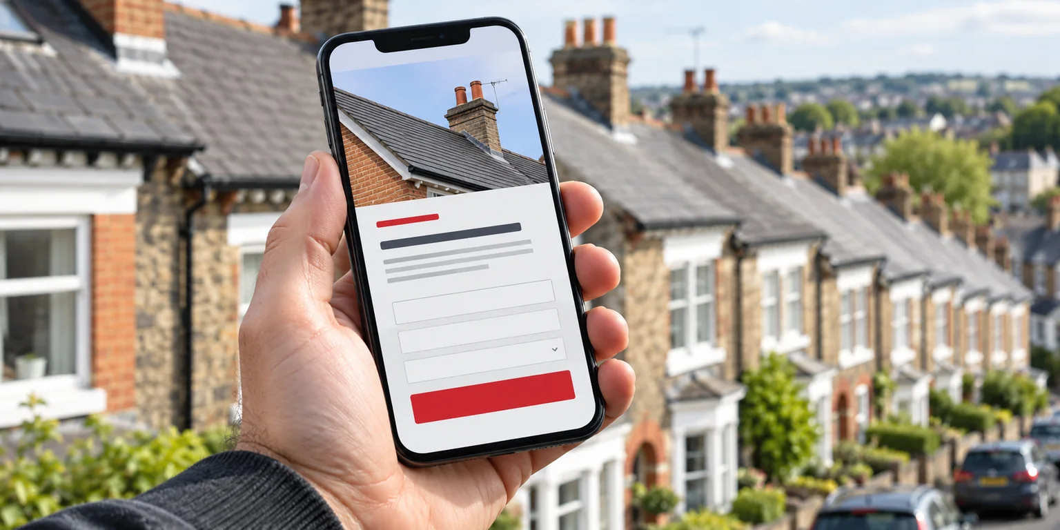 Illustration: Phone showing a generic roofing enquiry page