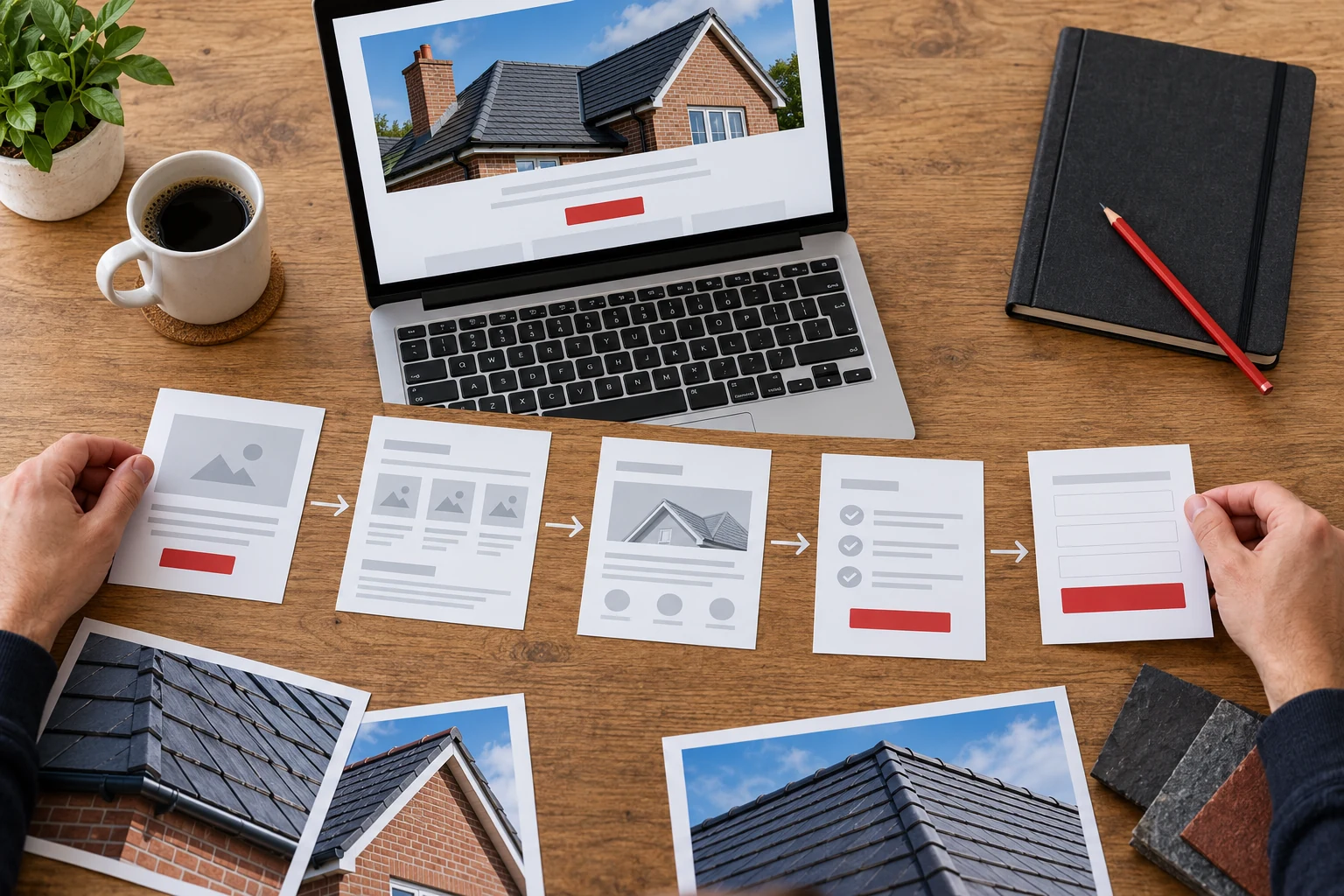 Illustration: Marketing team planning a focused roofing landing page